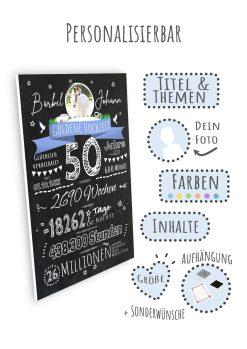 Meilensteintafel Chalkboard Geschenk 50. Hochzeitstag Goldene Hochzeit Personalisiert Retro Eleganz Foto 109