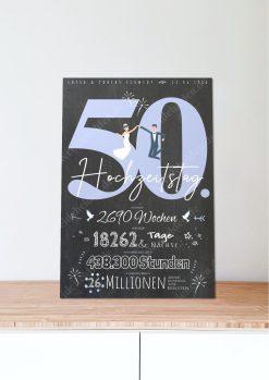 Meilensteintafel Chalkboard Geschenk 50. Hochzeitstag Goldene Hochzeit Personalisiert Retro Lovely Blue 106