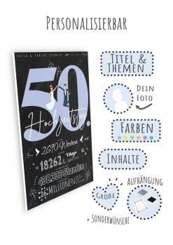 Meilensteintafel Chalkboard Geschenk 50. Hochzeitstag Goldene Hochzeit Personalisiert Retro Lovely Blue 109