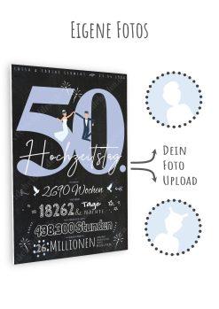 Meilensteintafel Chalkboard Geschenk 50. Hochzeitstag Goldene Hochzeit Personalisiert Retro Lovely Blue 111