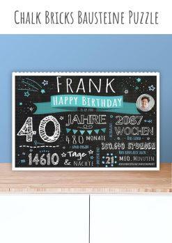 Meilensteintafel Geschenk 20. 30. 40. 50. 60. Geburtstag Chalk Bricks Bausteine Puzzle Personalisiert Frau Mann Chalkboard Zahlenspaß1