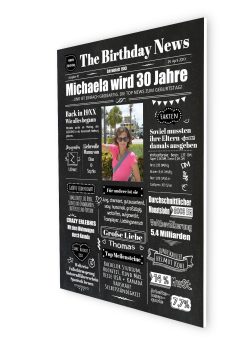 Meilensteintafel Geburtstags Zeitung 20. 30. 40. 50. 60. 70. 80. Geburtstag Geschenk Chalkboard Kreidetafel Personalisiert Zeitmaschine V2 Frau04
