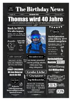 Meilensteintafel Geburtstags Zeitung 20. 30. 40. 50. 60. 70. 80. Geburtstag Geschenk Chalkboard Kreidetafel Personalisiert Zeitmaschine V2 Mann