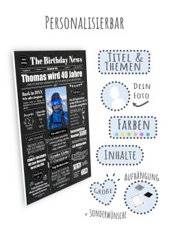 Meilensteintafel Geburtstags Zeitung 20. 30. 40. 50. 60. 70. 80. Geburtstag Geschenk Chalkboard Kreidetafel Personalisiert Zeitmaschine V2 Mann6