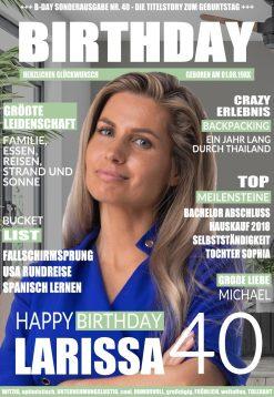 Meilensteintafel Geschenk 40. Geburtstag Magazin Zeitschrift Zeitung Frau Personalisiert No. 1