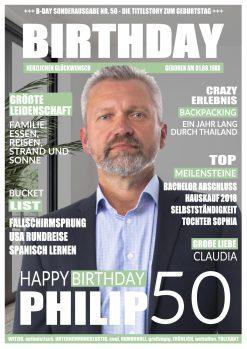 Meilensteintafel Geschenk 50. Geburtstag Magazin Zeitschrift Zeitung Mann Personalisiert No. 1