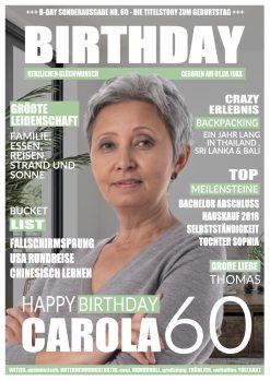 Meilensteintafel Geschenk 60. Geburtstag Magazin Zeitschrift Zeitung Frau Personalisiert No. 1