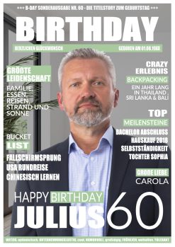 Meilensteintafel Geschenk 60. Geburtstag Magazin Zeitschrift Zeitung Mann Personalisiert No. 1