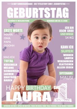 Meilensteintafel Geschenk Baby Kind 1. 2. 3. Geburtstag Magazin Zeitschrift Zeitung No. 1 Mädchen Personalisiert