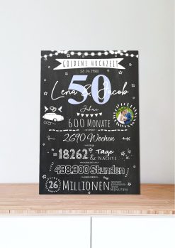 Meilensteintafel Chalkboard Geschenk 50. Hochzeitstag Goldene Hochzeit Personalisiert 1zigartig 106