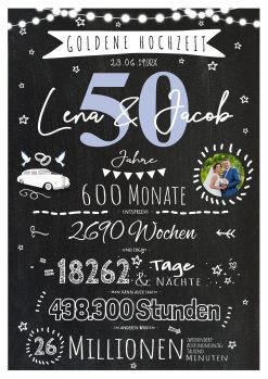 Meilensteintafel Chalkboard Geschenk 50. Hochzeitstag Goldene Hochzeit Personalisiert 1zigartig