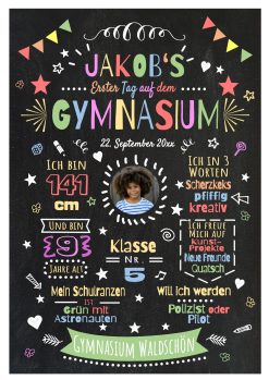 Meilensteintafel Chalkboard Gymnasium Weiterführende Schule Geschenk Junge Mädchen Personalisiert