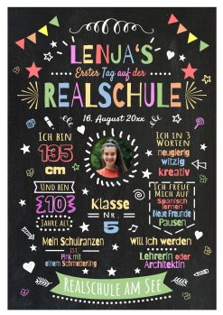 Meilensteintafel Chalkboard Realschule Weiterführende Schule Geschenk Junge Mädchen Personalisiert