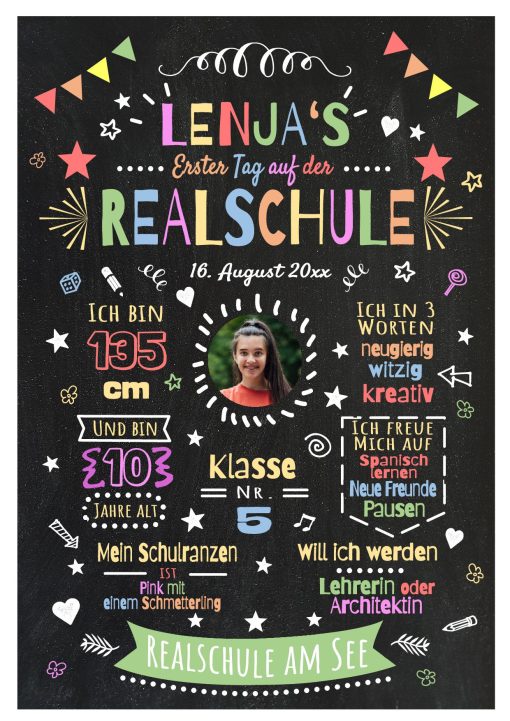 Meilensteintafel Chalkboard Realschule Weiterführende Schule Geschenk Junge Mädchen Personalisiert