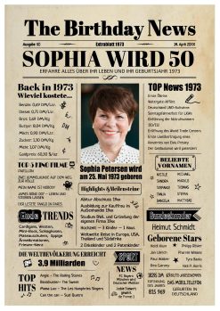 Meilensteintafel Geburtstags Zeitung 50. Geburtstag 1973 Geschenk Jahrgangsposter Magazin Personalisiert Frau