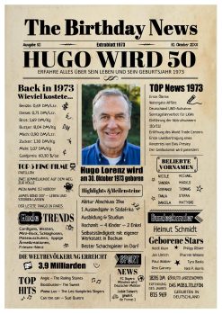 Meilensteintafel Geburtstags Zeitung 50. Geburtstag 1973 Geschenk Jahrgangsposter Magazin Personalisiert Mann