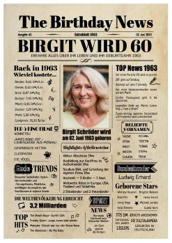 Meilensteintafel Geburtstags Zeitung 60. Geburtstag 1963 Geschenk Jahrgangsposter Magazin Personalisiert Frau