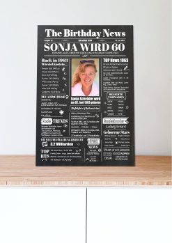Meilensteintafel Geburtstags Zeitung 60. Geburtstag 1963 Geschenk Jahrgangsposter Magazin Personalisiert Frau Mann4