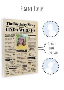 Meilensteintafel Geburtstagszeitung 40. Geburtstag 1983 Geschenk Jahrgangsposter Magazin Personalisiert Frau Mann8