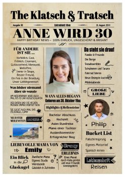 Meilensteintafel Geburtstagszeitung Geschenk 30. Geburtstag Klatsch Und Tratsch Jahrgangsposter Foto Magazin Personalisiert Frau