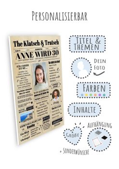 Meilensteintafel Geburtstagszeitung Geschenk 30. Geburtstag Klatsch Und Tratsch Jahrgangsposter Foto Magazin Personalisiert Mann Frau09