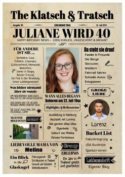 Meilensteintafel Geburtstagszeitung Geschenk 40. Geburtstag Klatsch Und Tratsch Jahrgangsposter Foto Magazin Personalisiert Frau