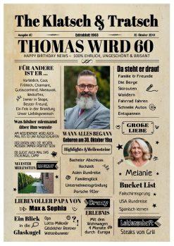 Meilensteintafel Geburtstagszeitung Geschenk 60. Geburtstag Klatsch Und Tratsch Jahrgangsposter Foto Magazin Personalisiert Mann