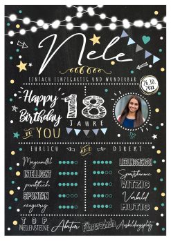 Meilensteintafel 18. Geburtstag Geschenk Personalisiert Chalkboard Frau Mann Geburtstagsposter Rating Star