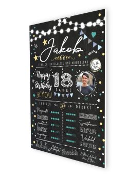 Meilensteintafel 18. Geburtstag Volljährigkeit Geschenk Personalisiert Chalkboard Mann Frau Geburtstagsposter Rating Star06