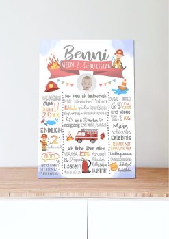 Meilensteintafel 2., 3. Geburtstag Geschenk Personalisiert Feuerwehr Geburtstagstafel Poster Junge Mädchen05
