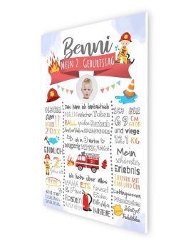 Meilensteintafel 2., 3. Geburtstag Geschenk Personalisiert Feuerwehr Geburtstagstafel Poster Junge Mädchen06
