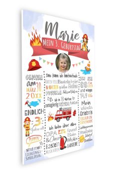 Meilensteintafel 2., 3. Geburtstag Geschenk Personalisiert Feuerwehr Geburtstagstafel Poster Junge Mädchen07
