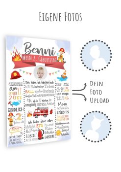 Meilensteintafel 2., 3. Geburtstag Geschenk Personalisiert Feuerwehr Geburtstagstafel Poster Junge Mädchen10