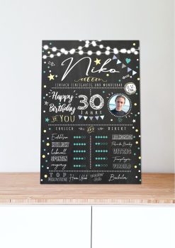 Meilensteintafel 30. Geburtstag Geschenk Personalisiert Chalkboard Mann Frau Geburtstagsposter Rating Star04