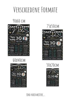 Meilensteintafel 30. Geburtstag Geschenk Personalisiert Chalkboard Mann Frau Geburtstagsposter Rating Star10