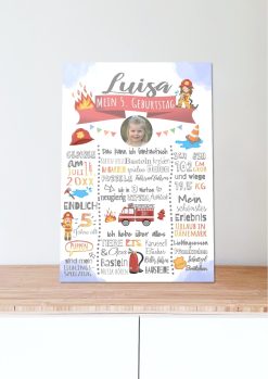 Meilensteintafel 4., 5., 6. Geburtstag Geschenk Personalisiert Feuerwehr Geburtstagstafel Poster Mädchen Junge05