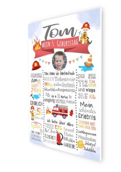 Meilensteintafel 4., 5., 6. Geburtstag Geschenk Personalisiert Feuerwehr Geburtstagstafel Poster Mädchen Junge06