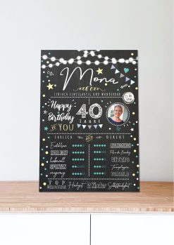 Meilensteintafel 40. Geburtstag Geschenk Personalisiert Chalkboard Mann Frau Geburtstagsposter Rating Star06