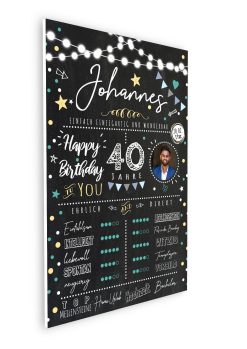 Meilensteintafel 40. Geburtstag Geschenk Personalisiert Chalkboard Mann Frau Geburtstagsposter Rating Star08