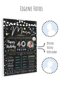 Meilensteintafel 40. Geburtstag Geschenk Personalisiert Chalkboard Mann Frau Geburtstagsposter Rating Star11