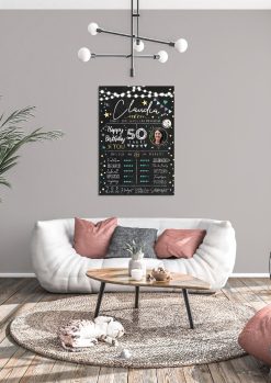 Meilensteintafel 50. Geburtstag Geschenk Personalisiert Chalkboard Mann Frau Geburtstagsposter Rating Star03