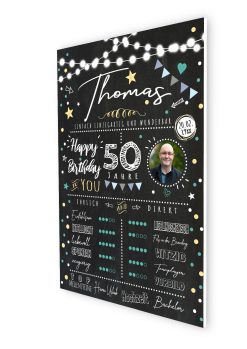 Meilensteintafel 50. Geburtstag Geschenk Personalisiert Chalkboard Mann Frau Geburtstagsposter Rating Star07