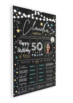 Meilensteintafel 50. Geburtstag Geschenk Personalisiert Chalkboard Mann Frau Geburtstagsposter Rating Star08