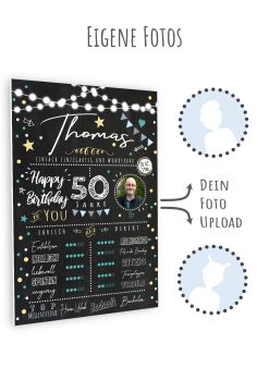 Meilensteintafel 50. Geburtstag Geschenk Personalisiert Chalkboard Mann Frau Geburtstagsposter Rating Star11