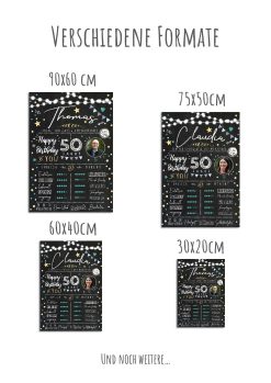 Meilensteintafel 50. Geburtstag Geschenk Personalisiert Chalkboard Mann Frau Geburtstagsposter Rating Star12