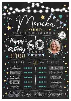 Meilensteintafel 60. Geburtstag Geschenk Personalisiert Chalkboard Frau Geburtstagsposter Rating Star