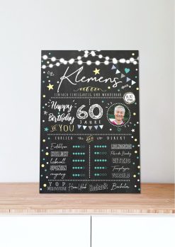 Meilensteintafel 60. Geburtstag Geschenk Personalisiert Chalkboard Mann Frau Geburtstagsposter Rating Star06