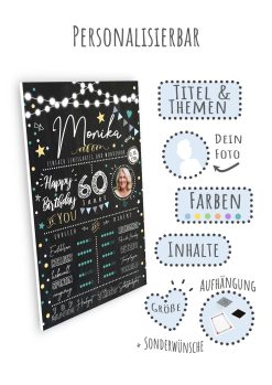 Meilensteintafel 60. Geburtstag Geschenk Personalisiert Chalkboard Mann Frau Geburtstagsposter Rating Star09