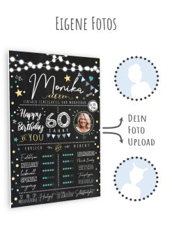 Meilensteintafel 60. Geburtstag Geschenk Personalisiert Chalkboard Mann Frau Geburtstagsposter Rating Star11