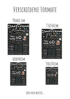 Meilensteintafel 60. Geburtstag Geschenk Personalisiert Chalkboard Mann Frau Geburtstagsposter Rating Star12